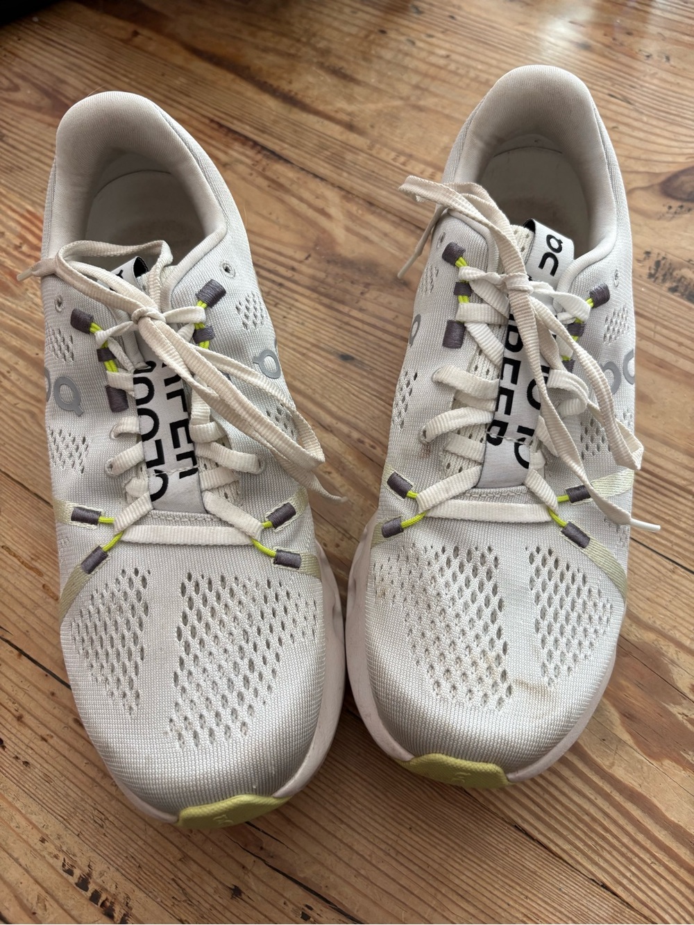 Women's Athletic Running Shoes in White with Lime Accents